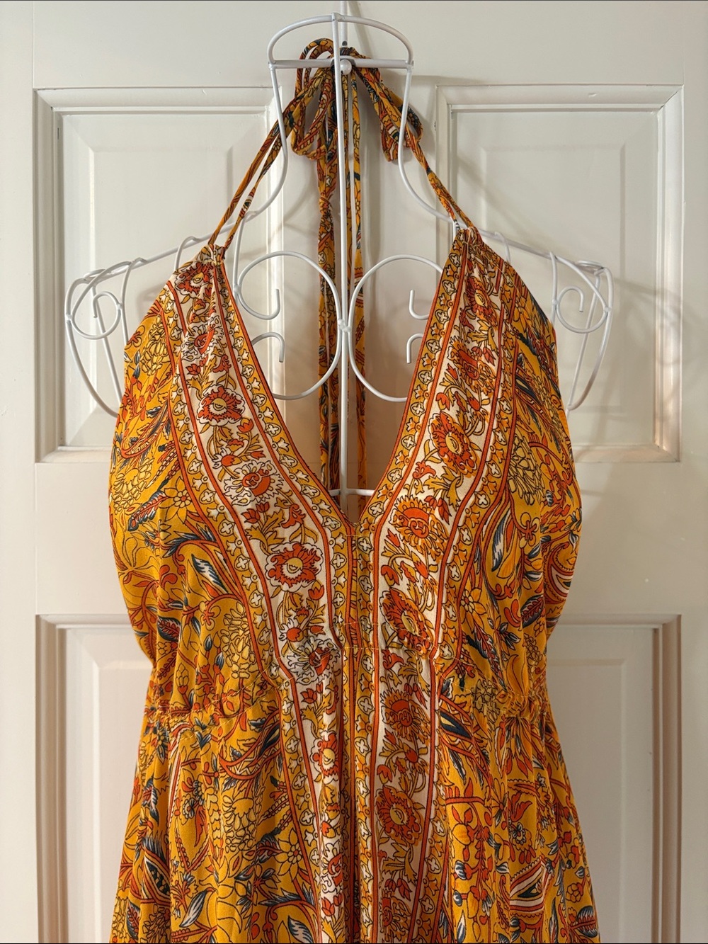 Bohemian Halter Maxi Dress in Mustard Paisley - Picture 2 of 9